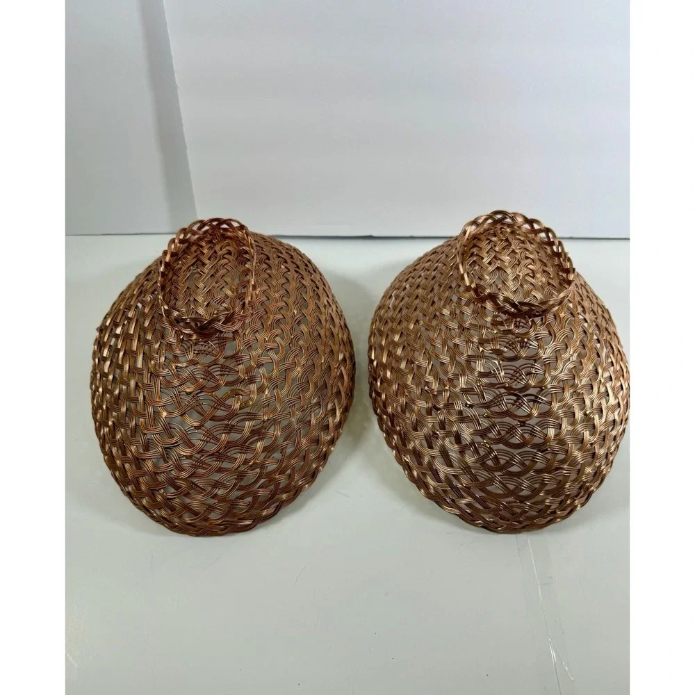 Vintage Woven Copper Wire Baskets Set of 2 Oval Footed Decorative Fruit Bowls